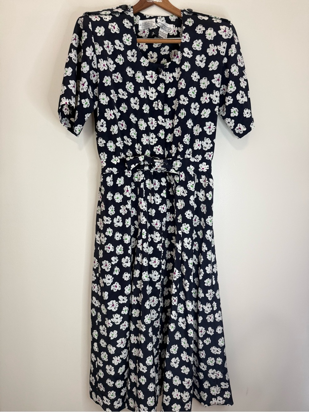 Liz Robert’s Vintage Navy Floral Button-Front Dress with Tie Waist size 12